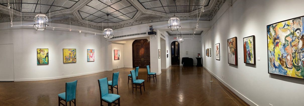 A panoramic view of the 2022 Libbie Mark exhibition at the National Arts Club in New York City